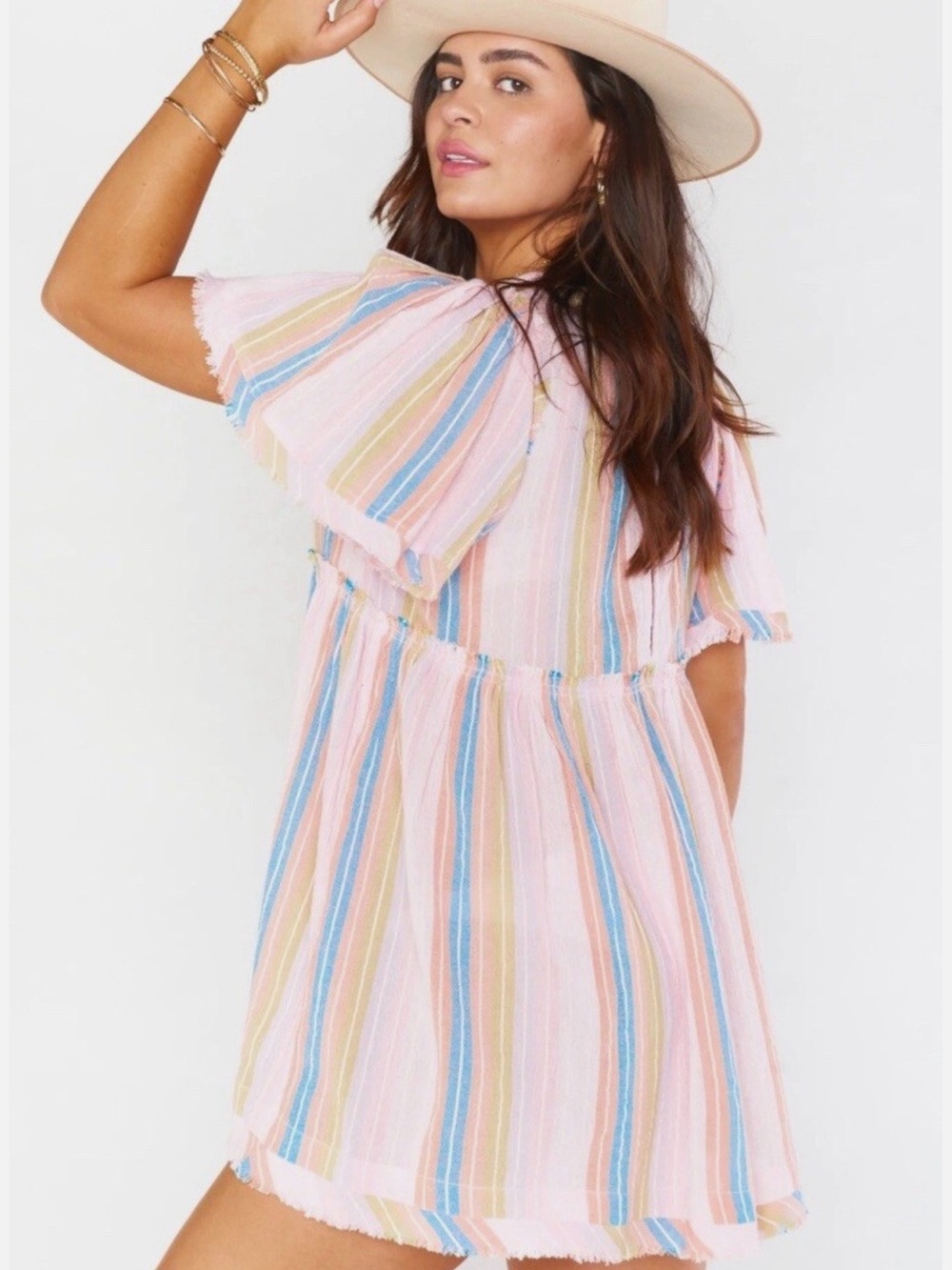 Show Me Your MuMu Striped Brooks Babydoll Paradise 100% Cotton Dress